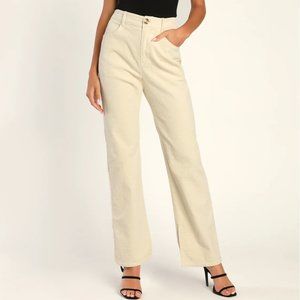 Lulu's Ivory Corduroy Straight Leg Pants Size S